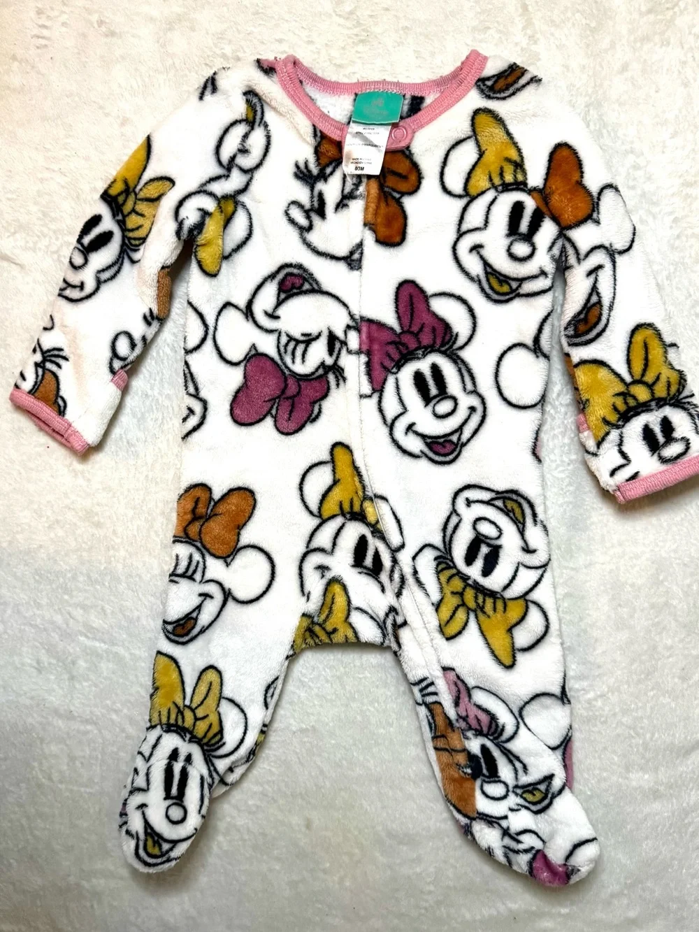 Disney Baby 0-3 months Girls' Minnie Mouse Plush One-Piece with front zipper